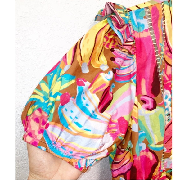 FARM RIO Fruit Salad Playsuit Romper Deep V Ombré Ladder lace Pockets SZ: Small - Picture 11 of 14